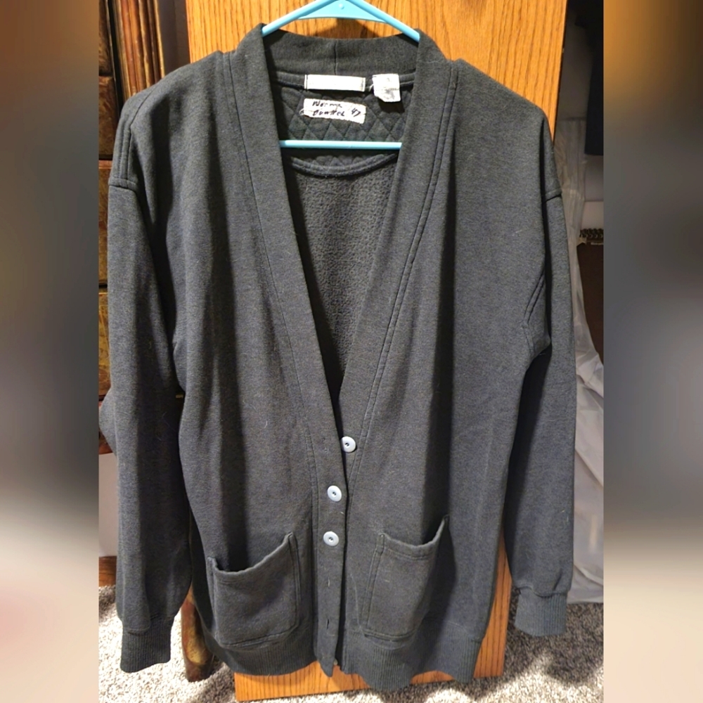 Womens Gray Warm Button Down Gray Cardigan - Size L